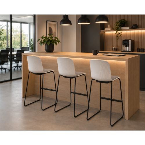 Steelcase Cavatina barkruk met bekleed zitvlak, sledge frame, zwart-wit