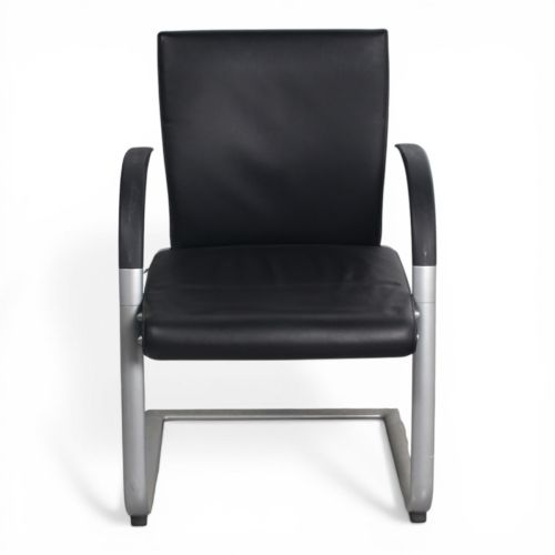 Ahrend 350 vergaderstoel, lederen bekleding, zwart-alu