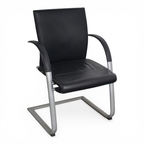 Ahrend 350 vergaderstoel, lederen bekleding, zwart-alu