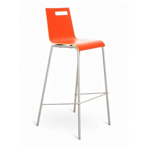 Thereca Tommy 1s barkruk, multiplex schaal, metalen frame, rood-alu