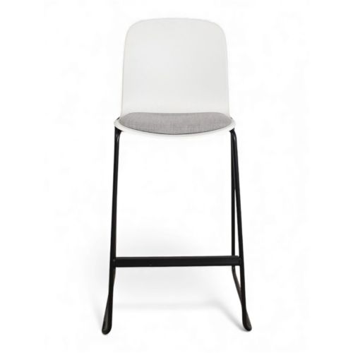 Steelcase Cavatina barkruk met bekleed zitvlak, sledge frame, zwart-wit