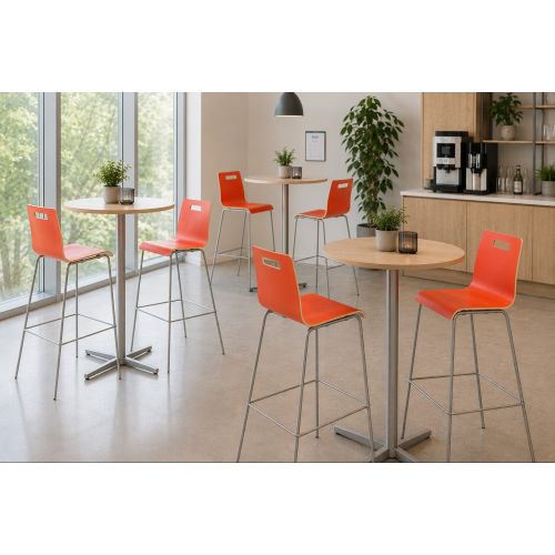 Thereca Tommy 1s barkruk, multiplex schaal, metalen frame, rood-alu
