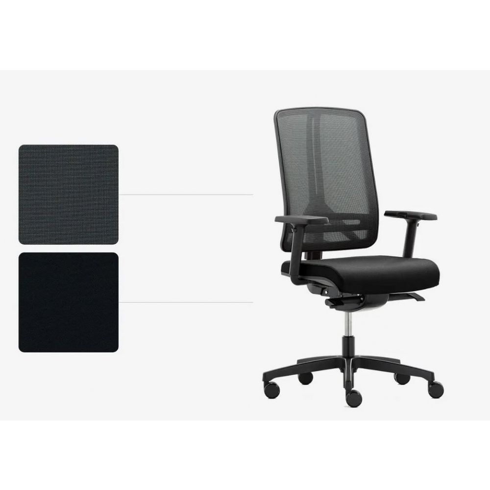 FLEXi bureaustoel EN1335, zwart gestoffeerd met mesh rug