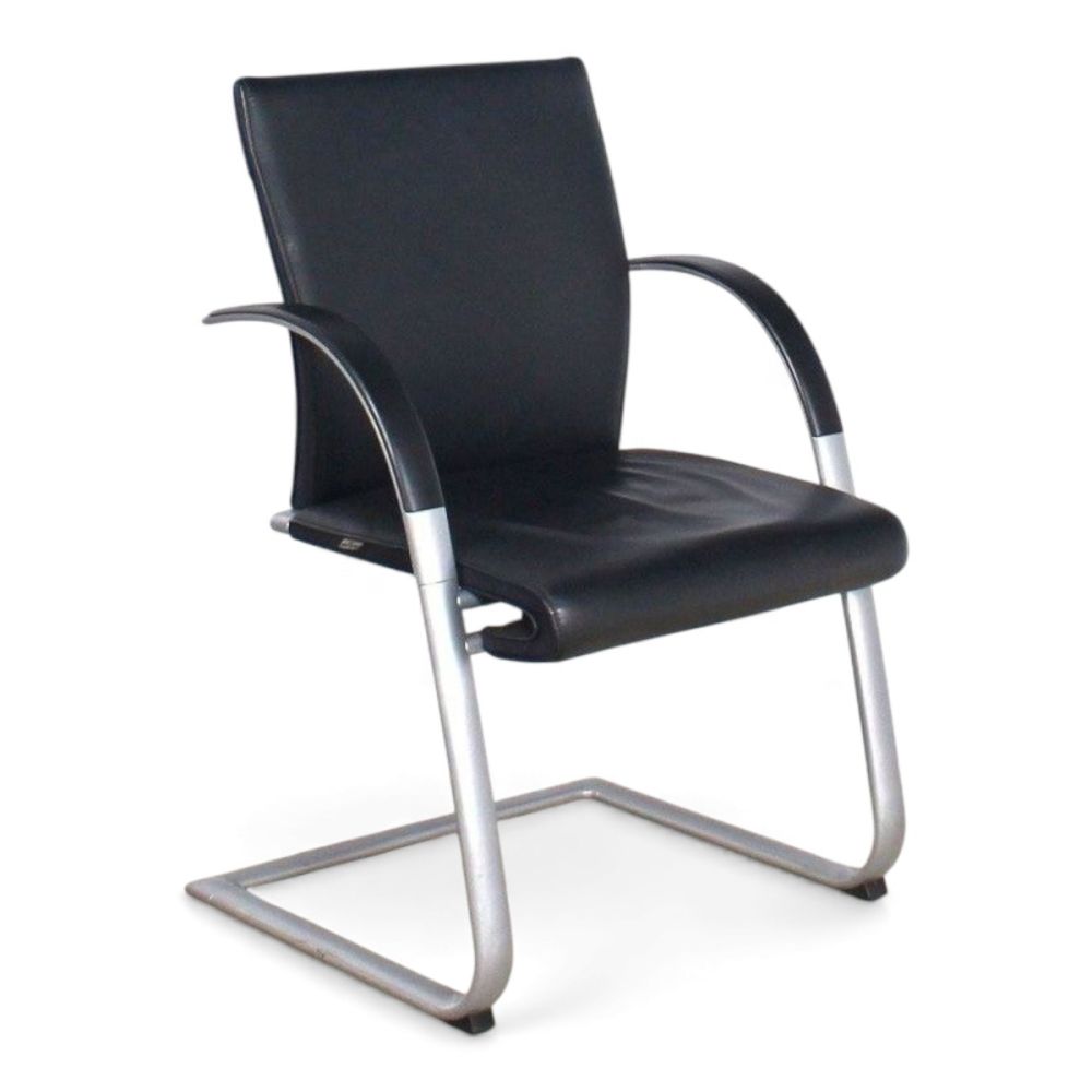 Ahrend 350 vergaderstoel, lederen bekleding, zwart-alu