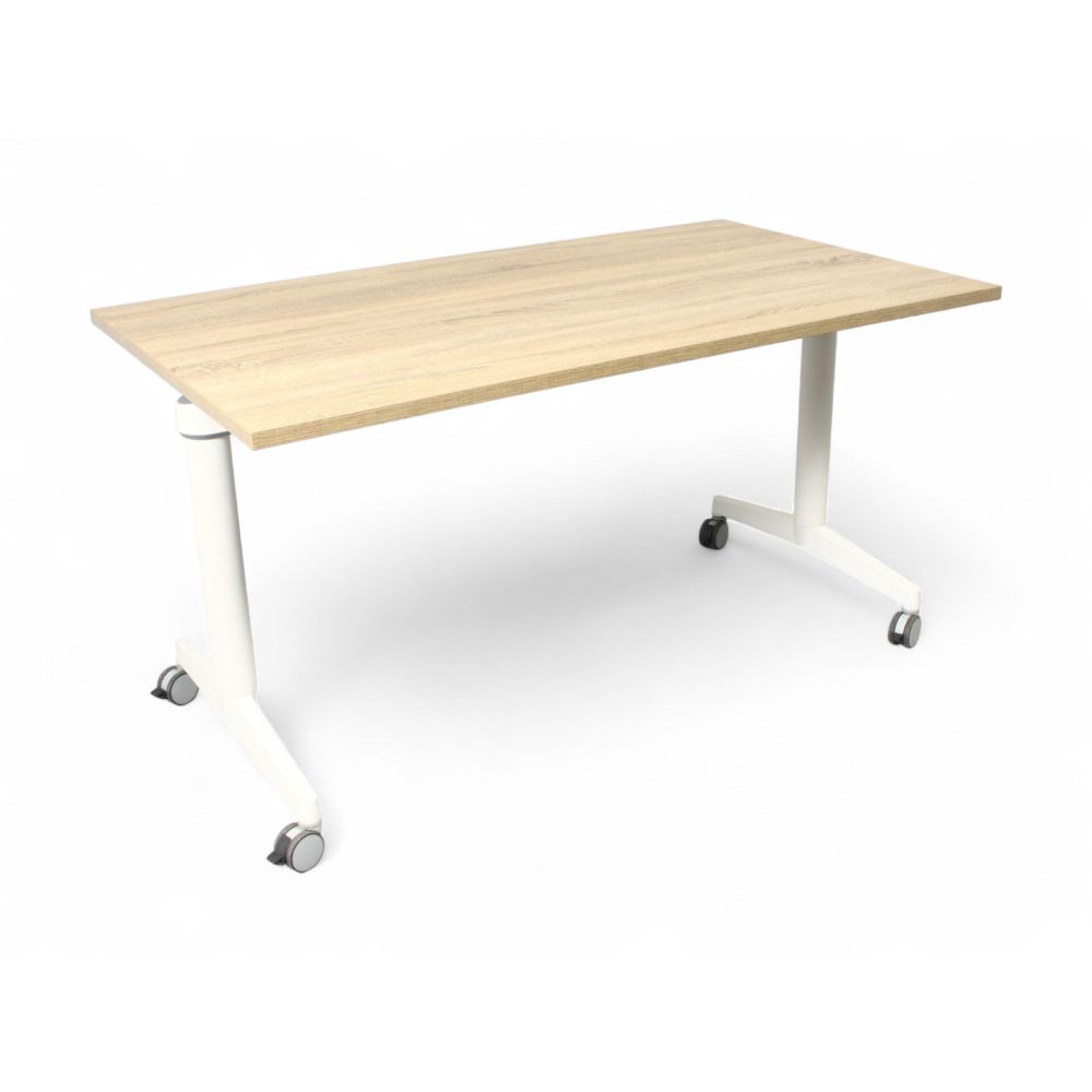 Steelcase FlipTop Twin verrijdbare klaptafel, 140x80cm, wit-midden eiken