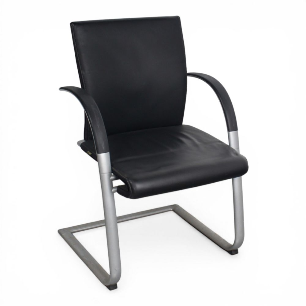 Ahrend 350 vergaderstoel, lederen bekleding, zwart-alu