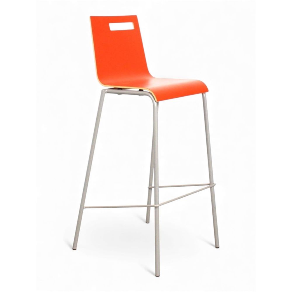 Thereca Tommy 1s barkruk, houten kuip, metalen frame, rood-alu