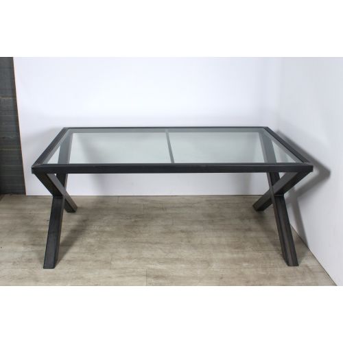 Industriële tafel, 180x110cm, blank staal-glas