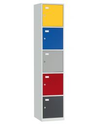Kantine kledingkast, afsluitbaar, 5 deurs, lichtgrijs met gekleurde deuren