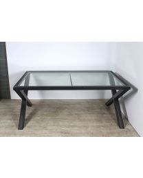 Industriële tafel, 180x110cm, blank staal-glas
