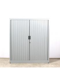 Eco-office roldeurkast, 137 x 120 cm, inclusief 2 legborden, aluminium met lichtgrijs topblad