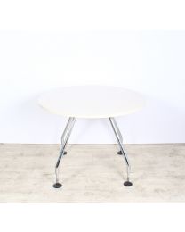 Vitra Ad Hoc vergadertafel, rond model, diameter 100 cm, warmgrijs blad, chrome onderstel